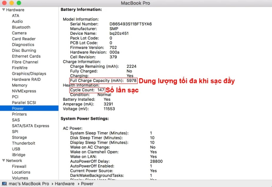 kiểm tra pin macbook