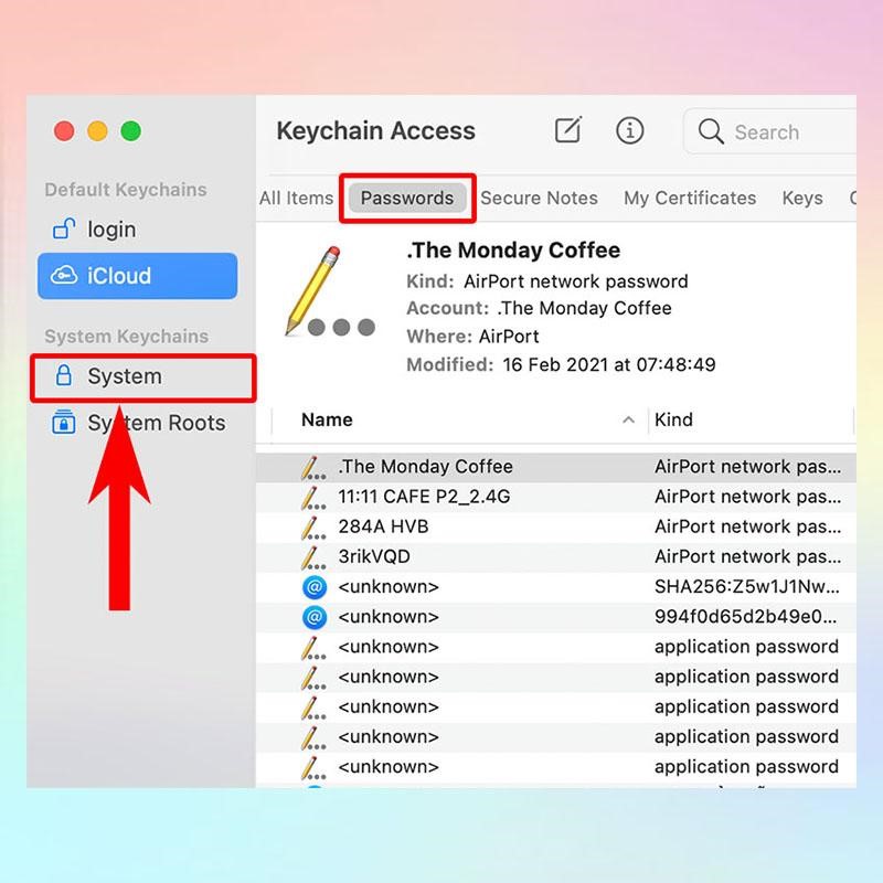 Chọn mục Passwords trong mục System