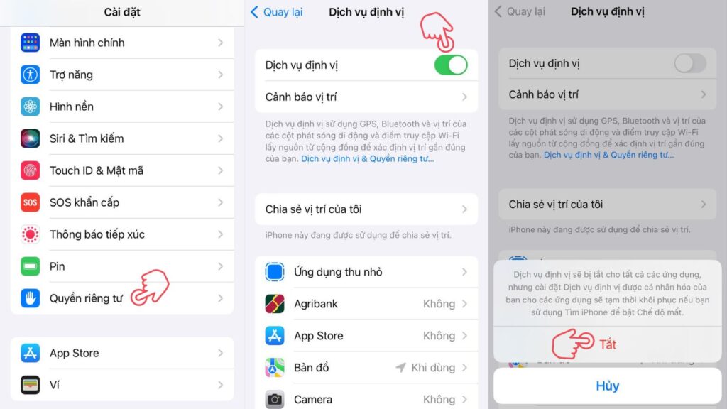 Các bước tắt tính năng định vị trên iPhone