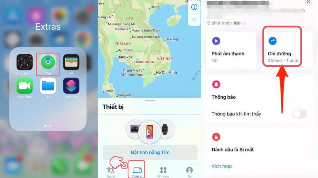 Cách định vị iPhone bị mất với tính năng Chỉ đường