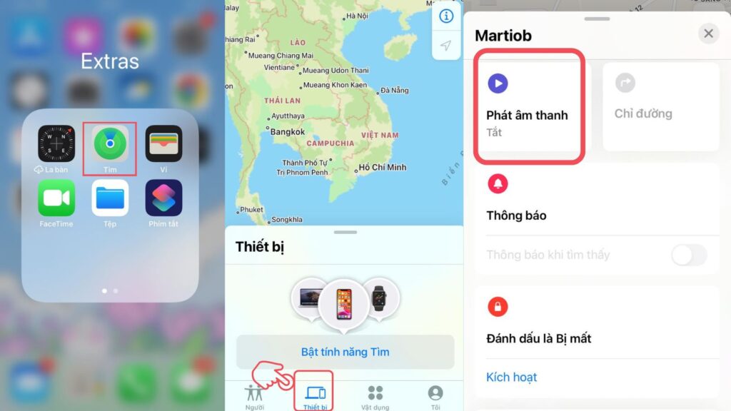 Cách định vị iPhone bị mất với tính năng Phát âm thanh