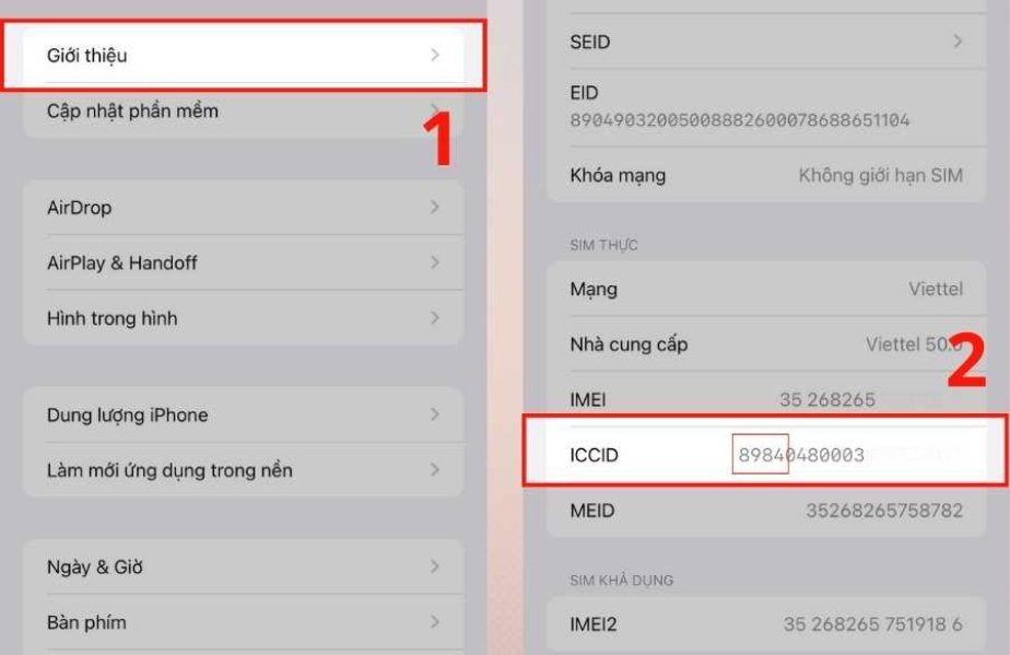 mã xác nhận riêng dành cho SIM iccid