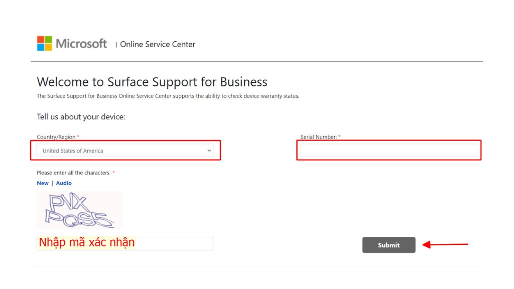 website kiểm tra bảo hành surface