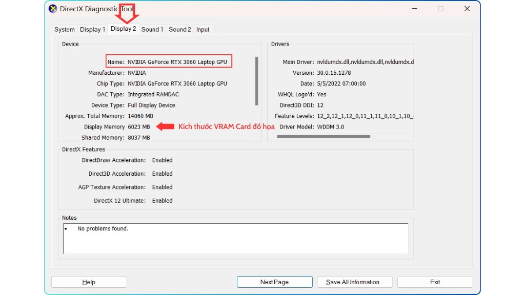 Tab Card đồ họa rời trên Laptop Windows 11