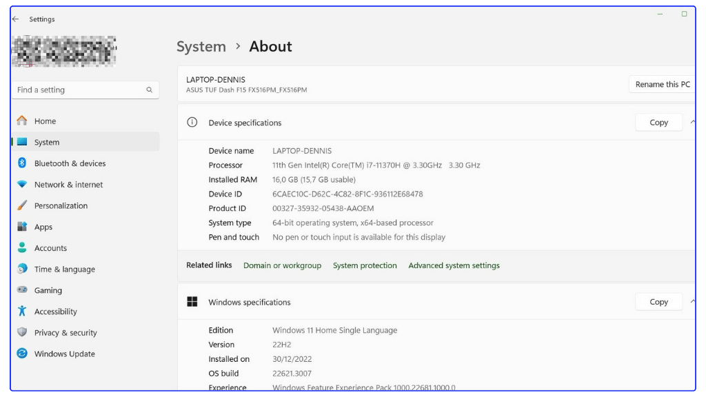 About System Windows 11
