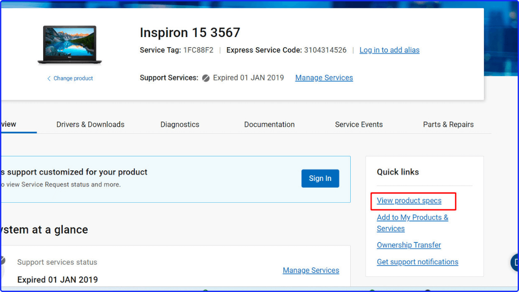 Bước 2: kiểm tra cấu hình laptop Dell thông qua trang web Dell