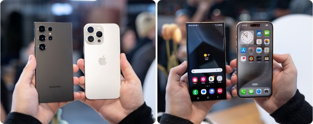 So sánh kích thước Samsung Galaxy S24 Ultra và iPhone 15 Pro Max