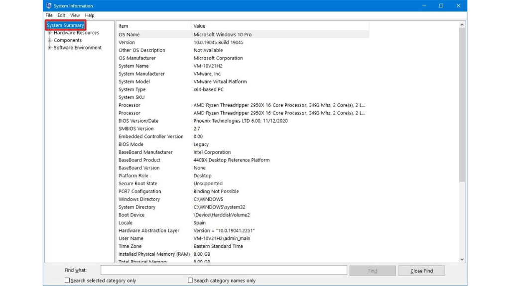 cửa sổ System Information