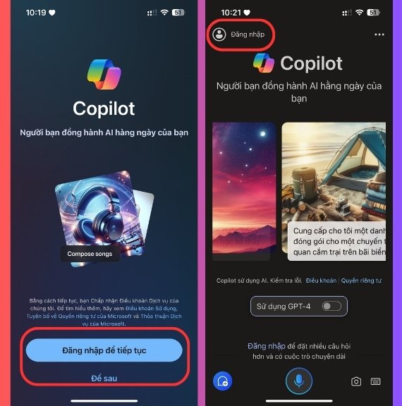Đăng nhập ứng dụng Copilot Microsoft