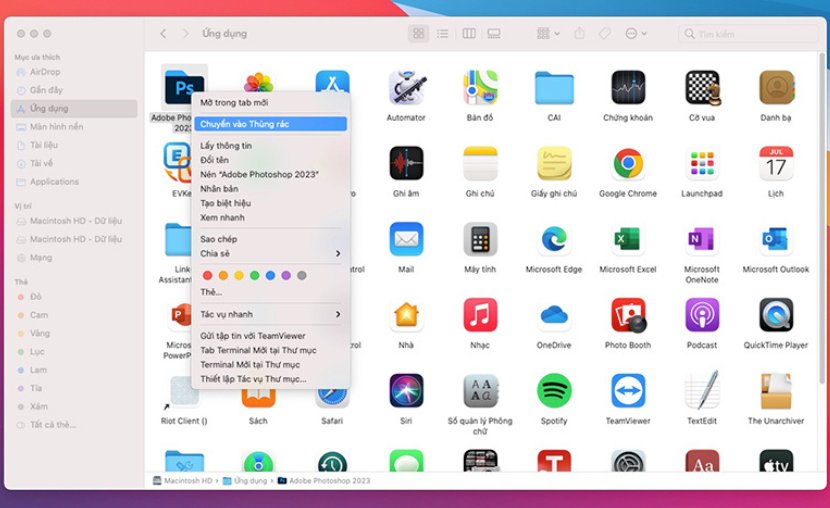 cách xoá ứng dụng macbook bằng finder