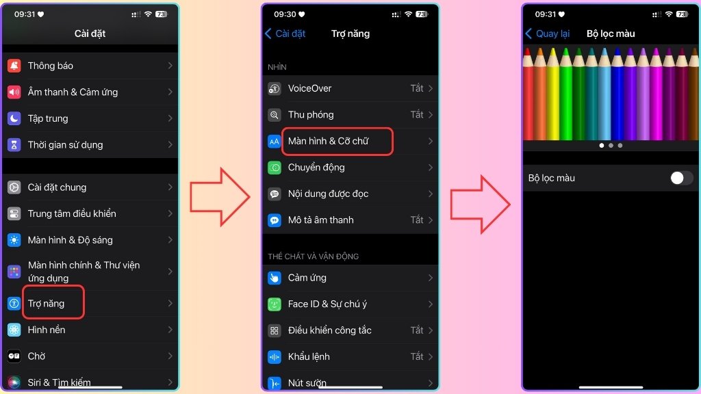 Điều chỉnh màu sắc qua Accessibility