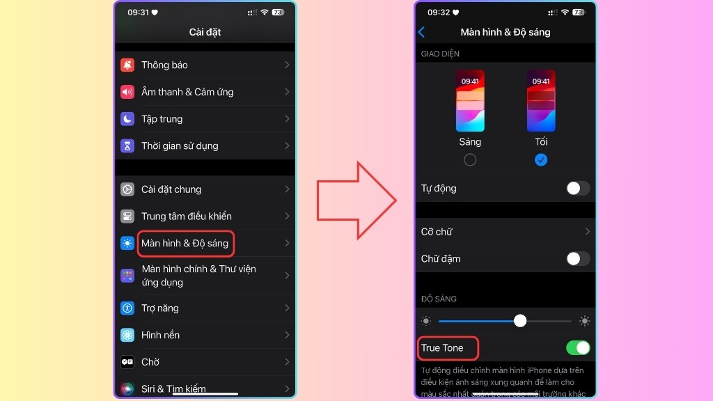 điều chỉnh true tone trên iphone