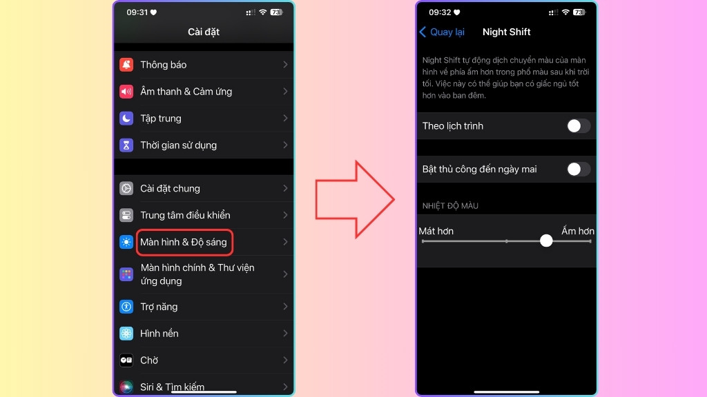 Sử dụng Night Shift trên iPhone
