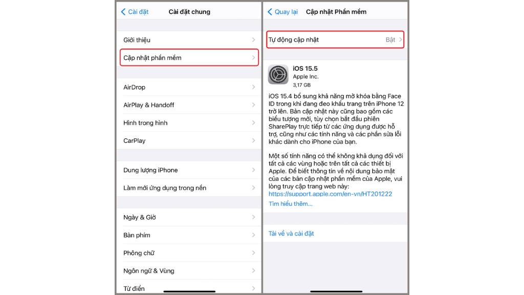 Tắt cập nhật tự động trên iphone