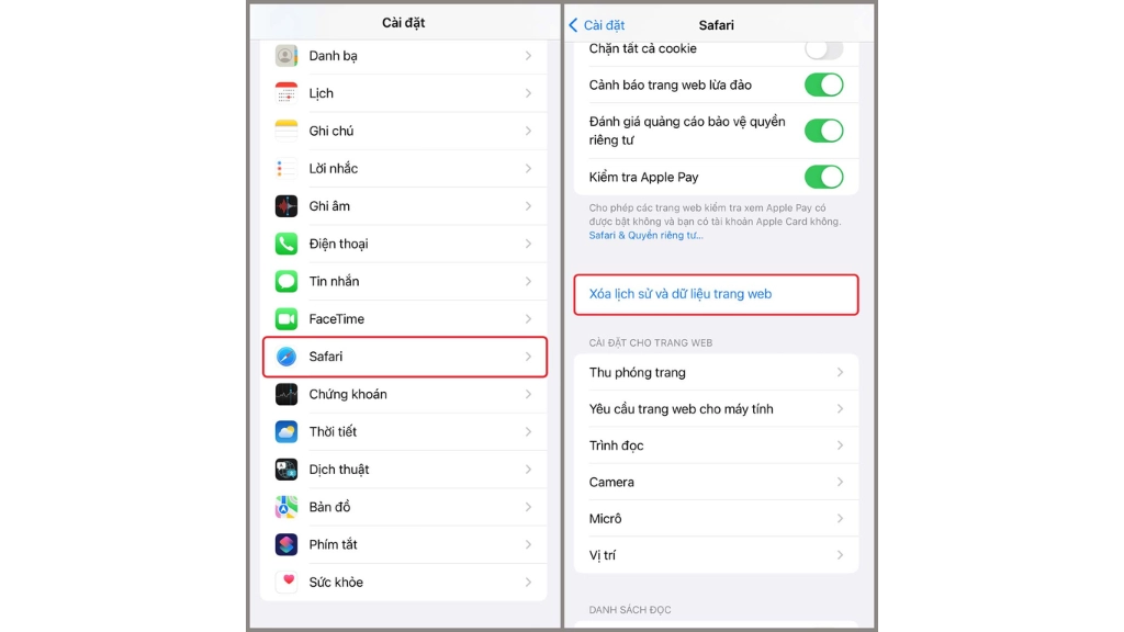 Xóa lịch sử duyệt web Safari trên iphone