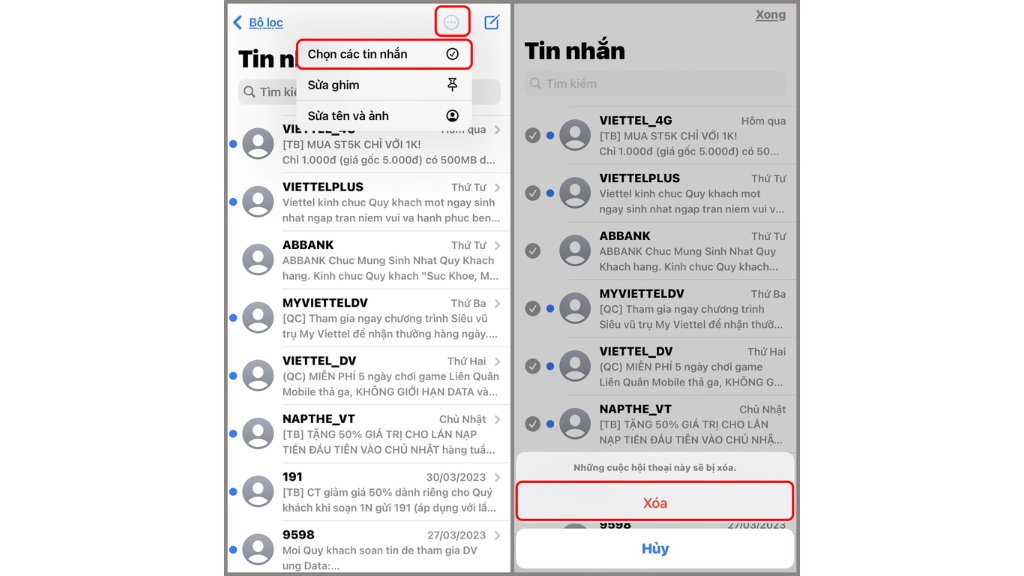 Xóa tin nhắn trên iphone
